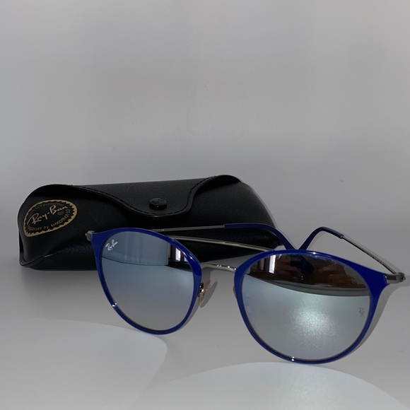 Ray-Ban Blue and Silver Round Mirror Sunglasses main image 5